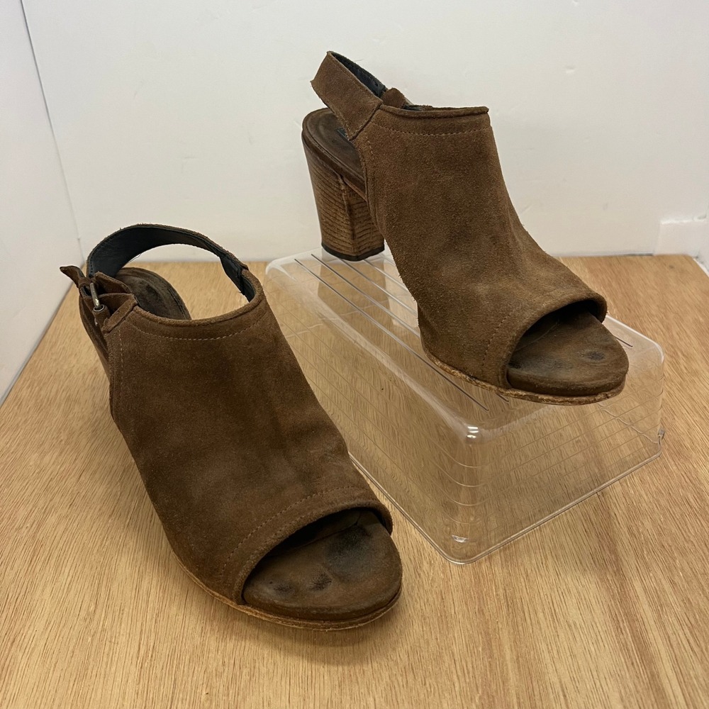 Alberto Fermani Suede Peep Toe Slingback Booties Women 39 Brown Block Heel Italy
